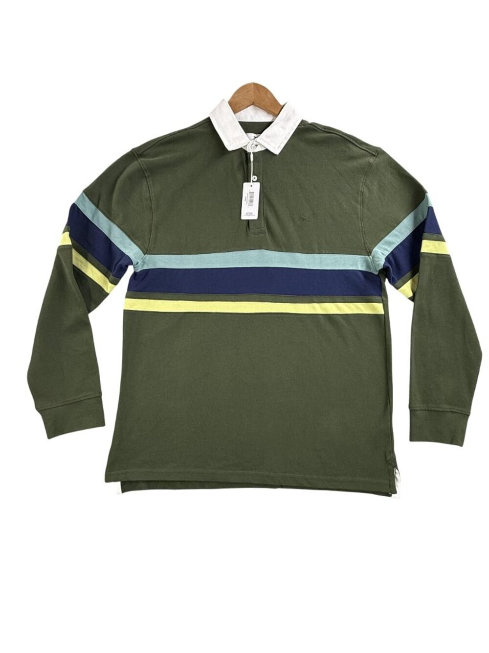 Simply Southern Outfitters Rugby Polo Shirt Mens Large Green Striped Long Sleeve